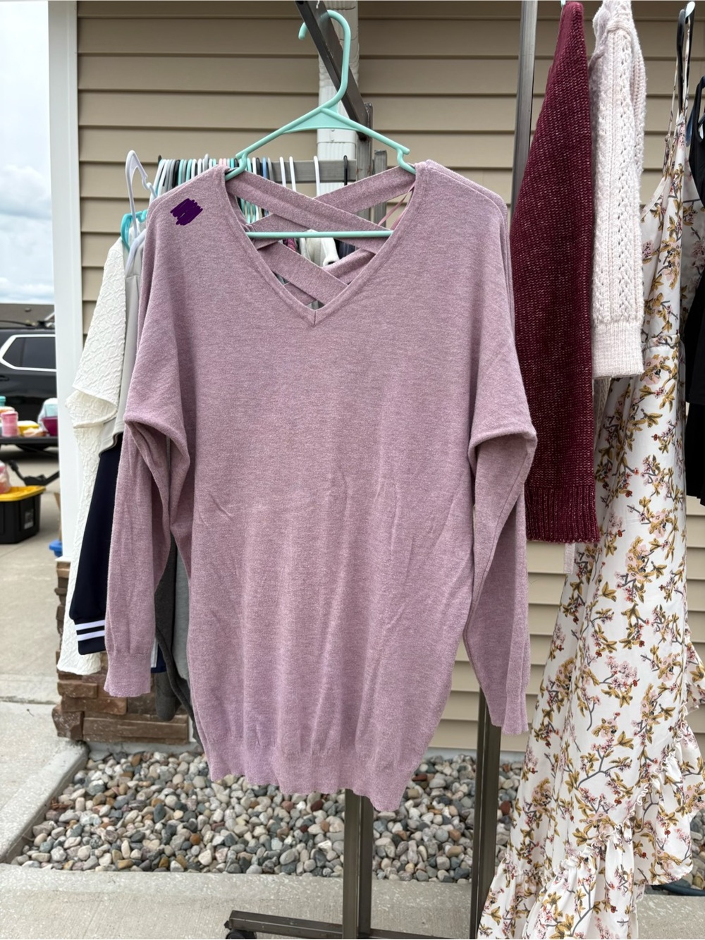 Charlotte Russe Mauve Crisscross V-Neck Long Sleeve Sweater